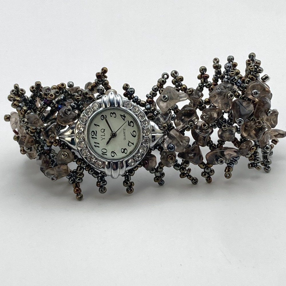 Artisan Womens Watch Beaded Gemstone Silver Tone Crystals New Battery 7.25" - Picture 11 of 16